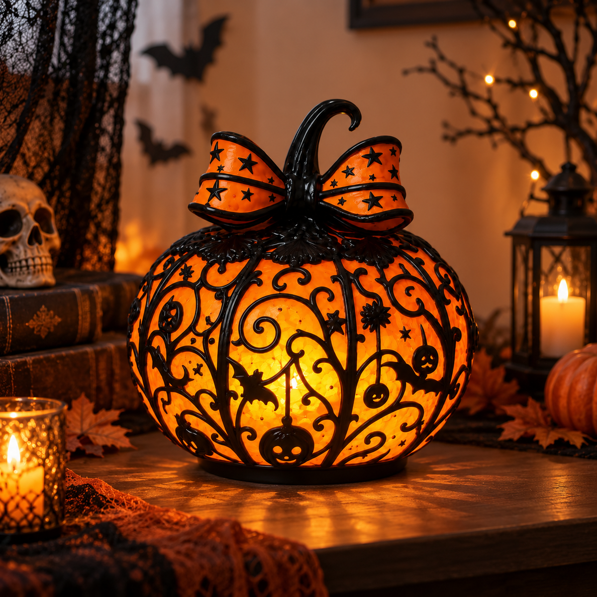 Halloween Bow Pumpkin Decorative Light