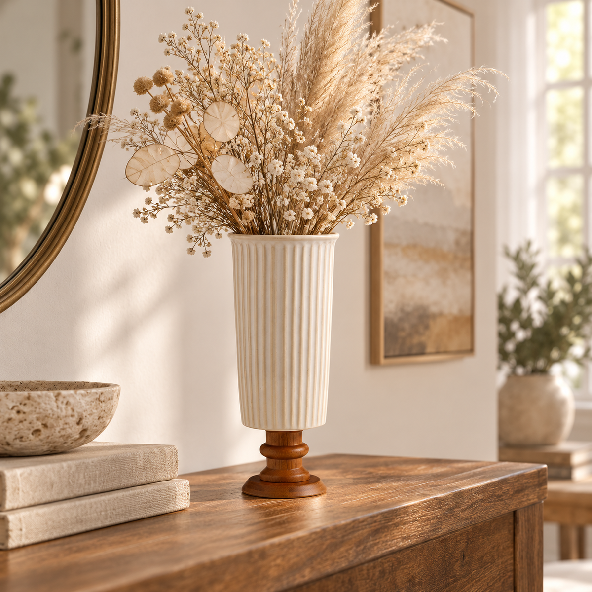 Vintage Ribbed Ceramic Vase