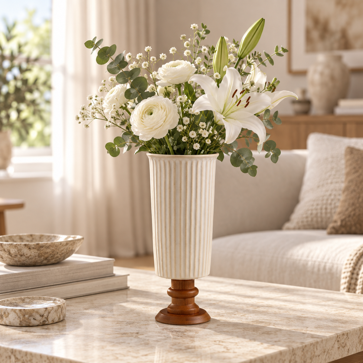 Vintage Ribbed Ceramic Vase